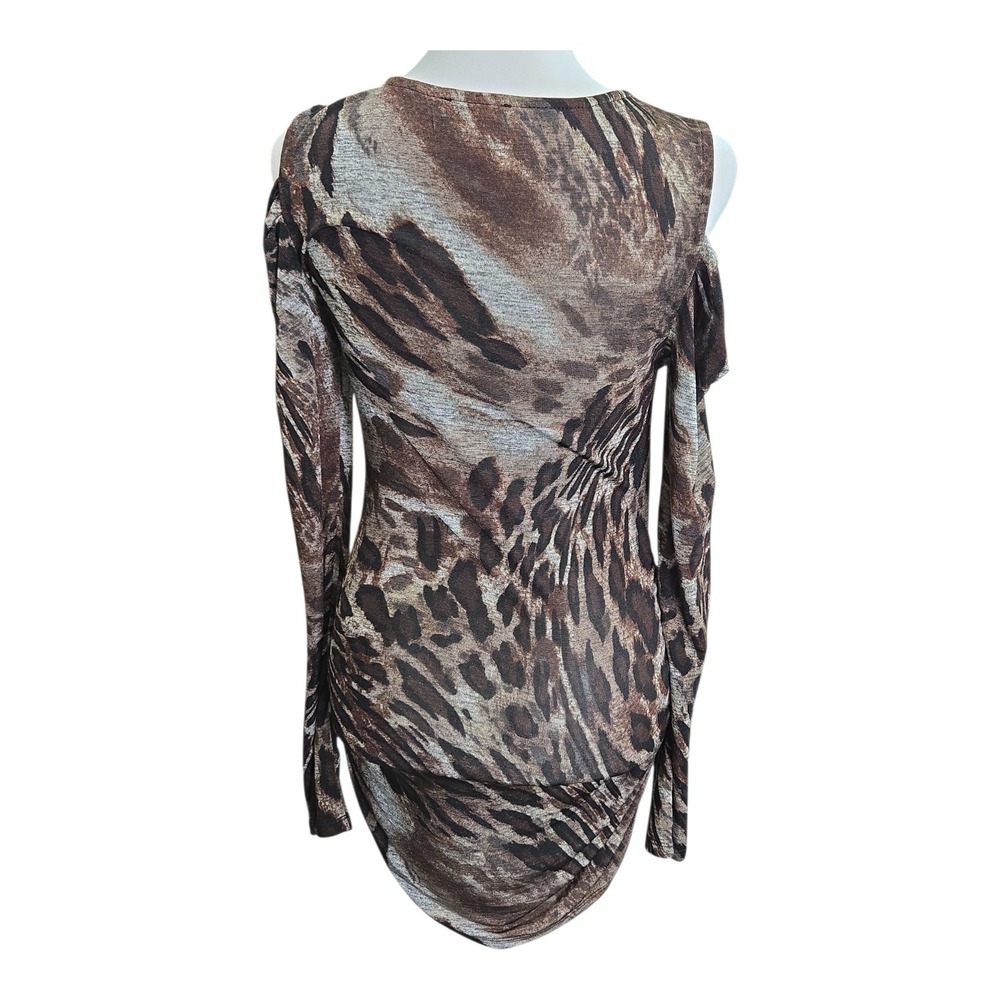 Venus Women's Leopard Print Cold Shoulder Beaded Neckline Long Sleeve Top M Glam - Picture 2 of 10